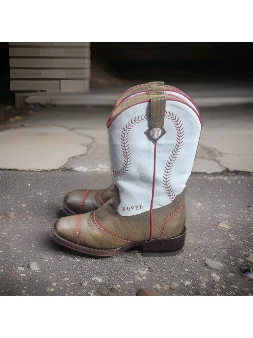 Roper Kids Boys Baseball Square Toe Casual Boots Mid Calf - Brown, White Size 13